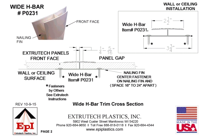 Item # P1600, P1600 16 inch, Flat, Interlocking Wall and Ceiling Liner  Panel - On Extrutech Plastics, Inc.